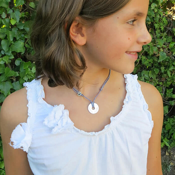 Collar Diana 2cm plata Personalizable con cordón azul metalizado HOPS regalo para mujeres y comunión