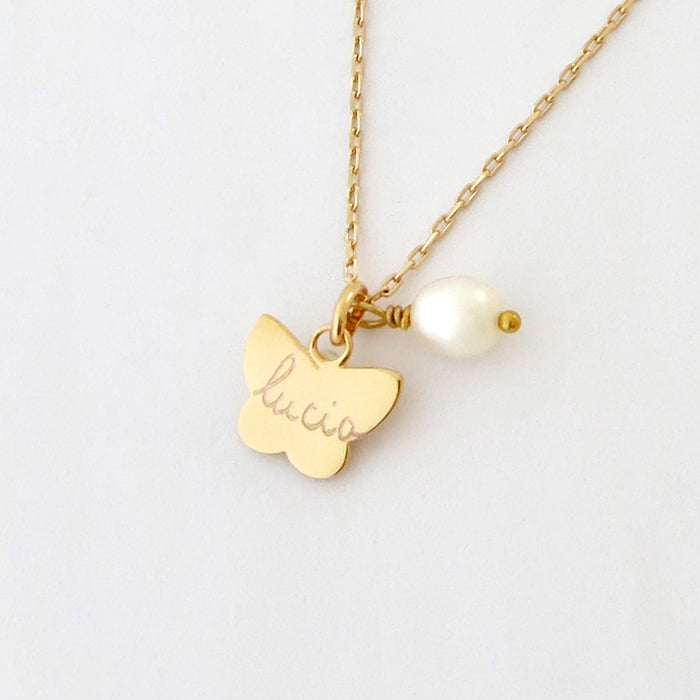 Collar Mariposa oro cadena con perla Personalizado HOPS regalo para niñas comunión
