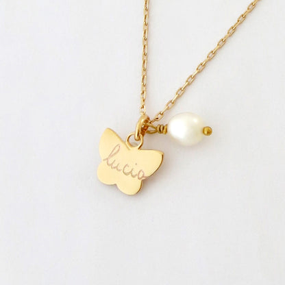 Collar Mariposa oro cadena con perla Personalizado HOPS regalo para niñas comunión