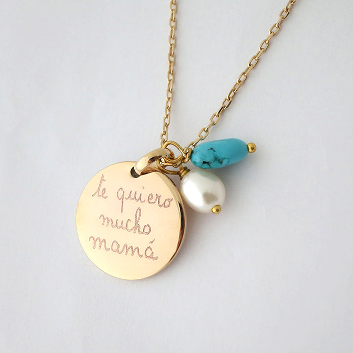 Collar Sidonie Redonda oro con turques y perla cadena Personalizado HOPS regalo para día de la madre