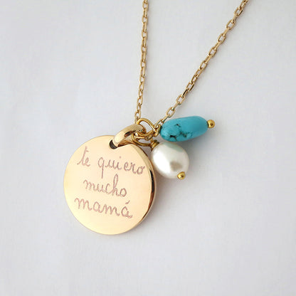 Collar Sidonie Redonda oro con turques y perla cadena Personalizado HOPS regalo para día de la madre