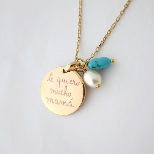 Collar Sidonie Redonda oro con turquesa y perla cadena Personalizado HOPS regalo para día de la madre