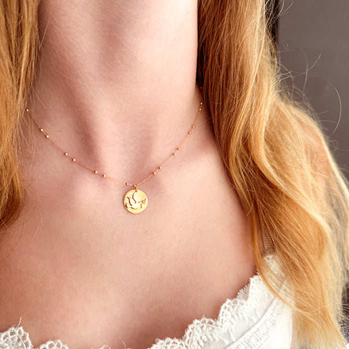 Collar Paloma con ramo oro cadena bolitas Personalizado HOPS regalo para mujeres y adolescentes