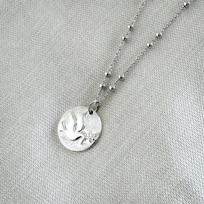 Collar colgante paloma de la paz personalizado plata de ley con cadena de bolitas