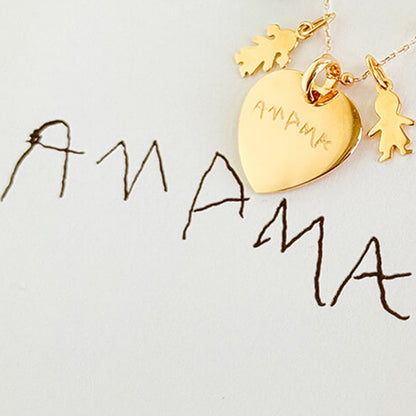 Collar Sidonie Corazón oro con medallitas niña y niño grabado Personalizado HOPS