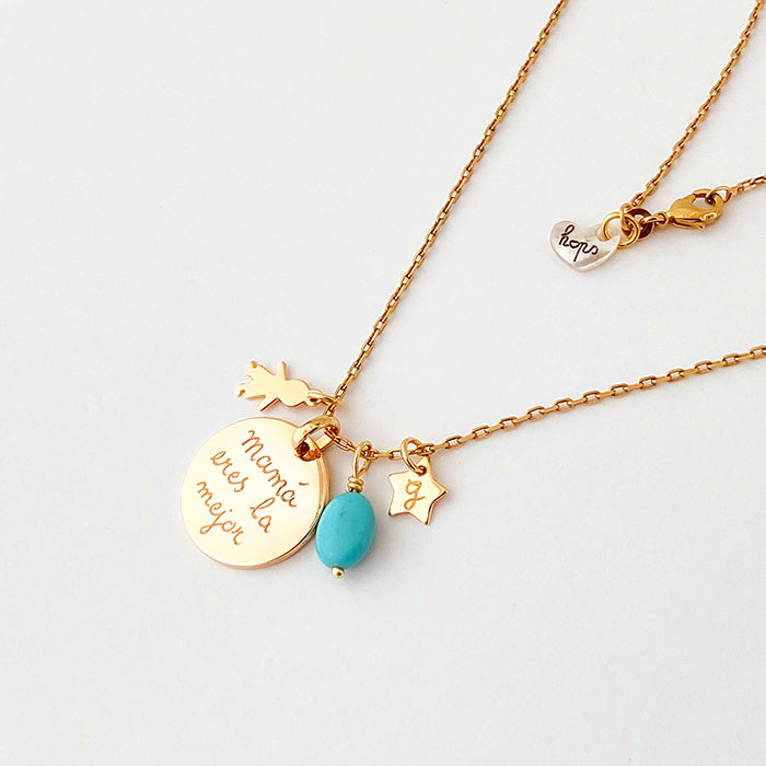Collar Sidonie con medallitas niño niña y turquesa Personalizado HOPS regalo para día de la madre
