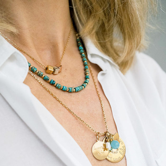 Collar cubitos 3 colores con cadena oro 42cm, Collar Turquesa con cadena bolitas, Collar Olympia con estrella nácar y ágata azul cadena 55cm Personalizado HOPS regalo para mujeres día de la madre