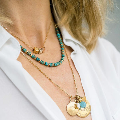 Collar cubitos 3 colores con cadena oro 42cm, Collar Turquesa con cadena bolitas, Collar Olympia con estrella nácar y ágata azul cadena 55cm Personalizado HOPS regalo para mujeres día de la madre