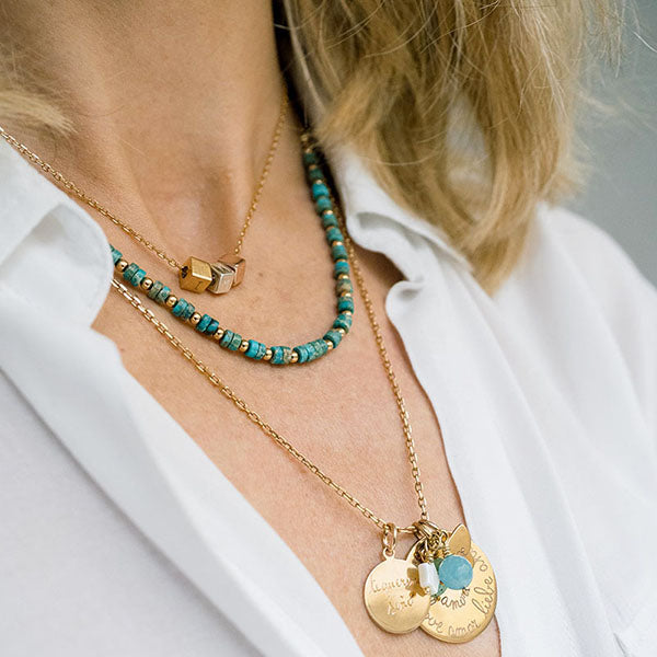 Collar Olympia cadena oro, collar 3 Cubitos, y collar piedras naturales Turquesa Personalizado HOPS