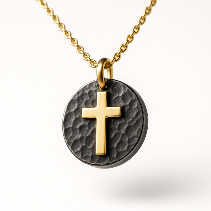 Collar religioso Cruz fondo plata oscuro regalo para niños comunión Personalizado HOPS