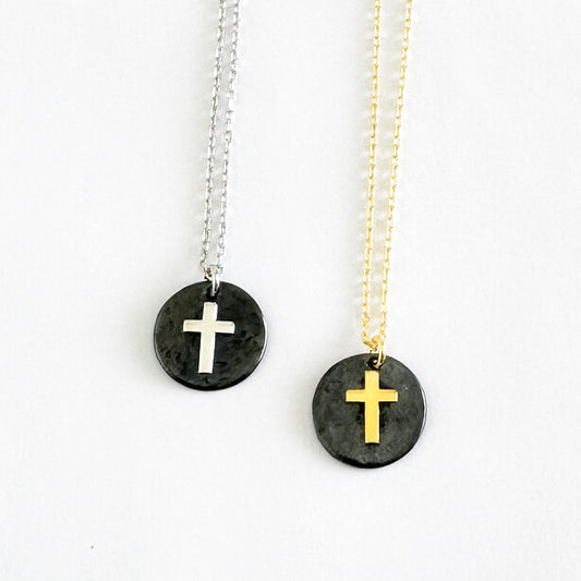 Collar religioso Cruz fondo plata oscuro regalo para niños comunión Personalizado HOPS