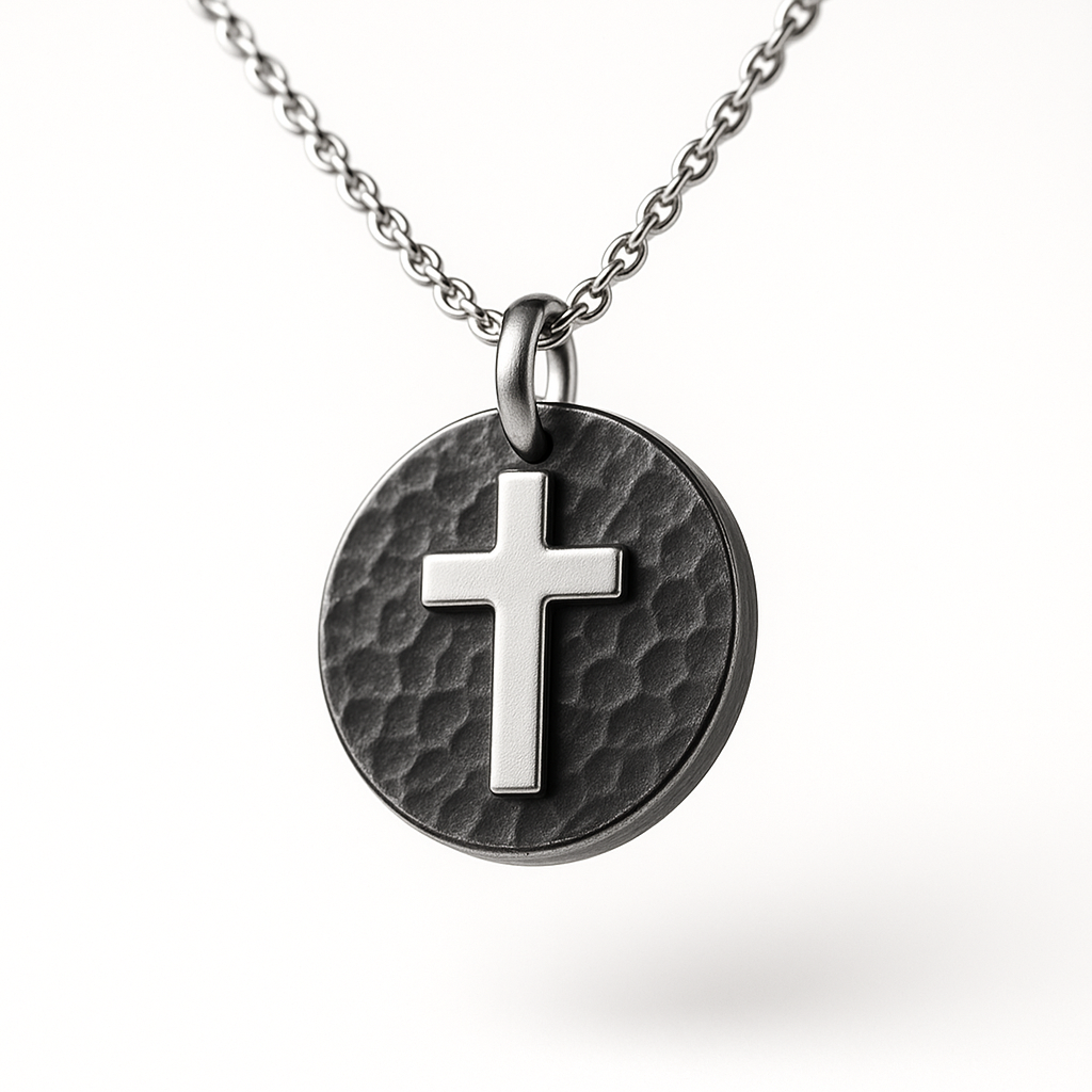 Collar religioso Cruz fondo plata oscuro regalo para niños comunión Personalizado HOPS