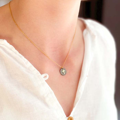 Collar religioso cruz plata oscura y oro Personalizado para niñas comunión HOPS 