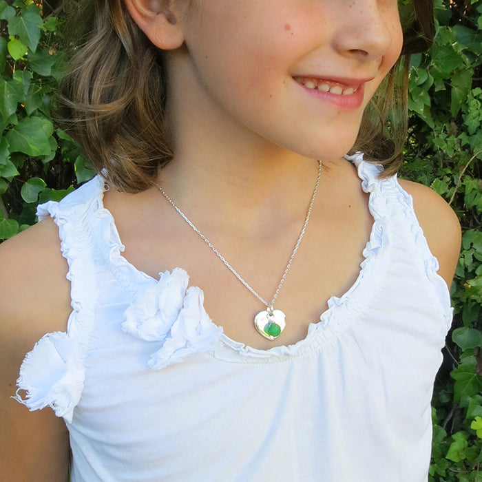 Collar Sidonie Corazón plata con ágata verde cadena 42cm Personalizado HOPS regalo para niñas comunión
