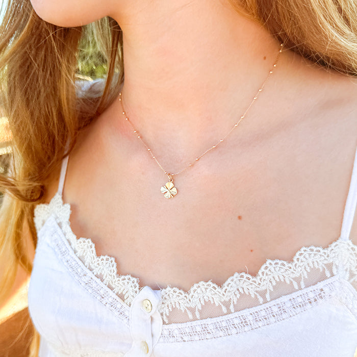 Collar Trébol de la suerte pequeña con cadena bolitas 42 cm Personalizado HOPS  regalo para mujeres y adolescentes