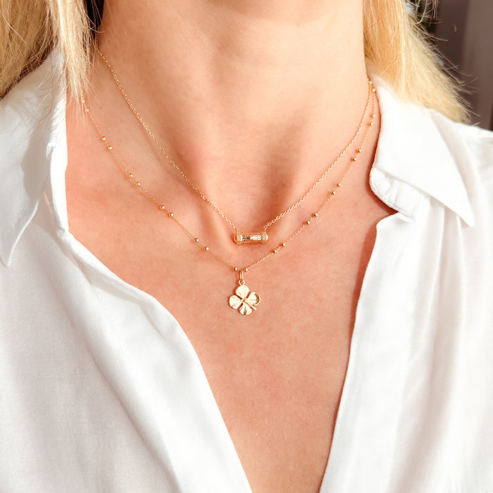 Collar Amuleto y Collar Trébol de la suerte pequeña con cadena bolitas 42cm Personalizado HOPS regalo para mujeres y adolescentes