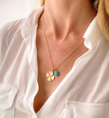 Collar Trébol de la suerte con cadena 55cm con turquesa Personalizado HOPS regalo para mujeres día de la madre