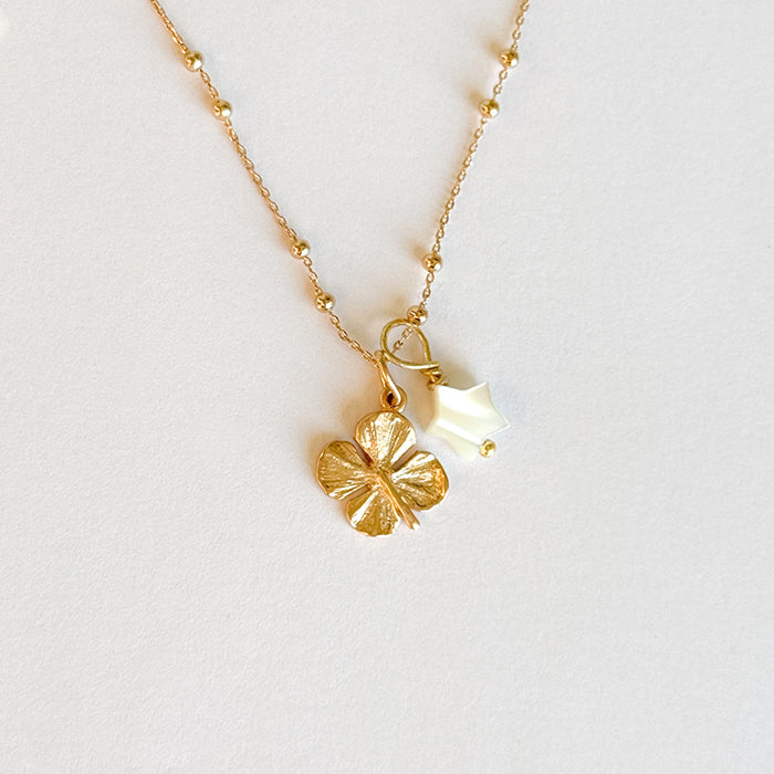 Collar Trébol de la suerte pequeña con estrella nácar cadena bolitas 42cm Personalizado HOPS regalo para mujeres y adolescentes