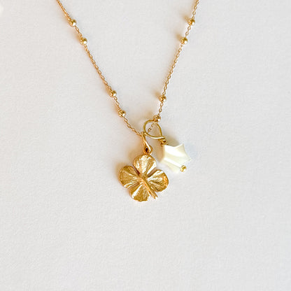 Collar Trébol de la suerte pequeña con estrella nácar cadena bolitas 42cm Personalizado HOPS regalo para mujeres y adolescentes