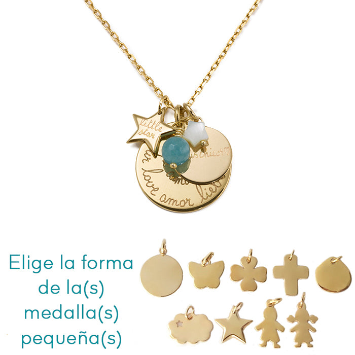Collar Olympia con medallita estrella y redonda oro Personalizable con cadena y ágata azul y estrellita nácar HOPS regalo para mujeres día de la madre