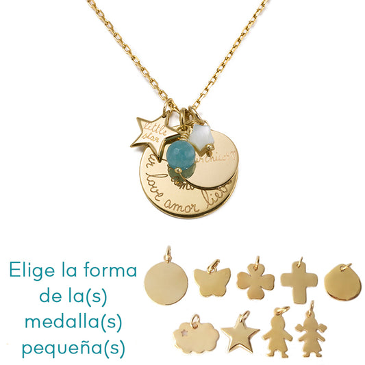 Collar Olympia con medallita estrella y redonda oro con ágata azul y estrellita nácar Personalizado HOPS regalo para mujeres día de la madre