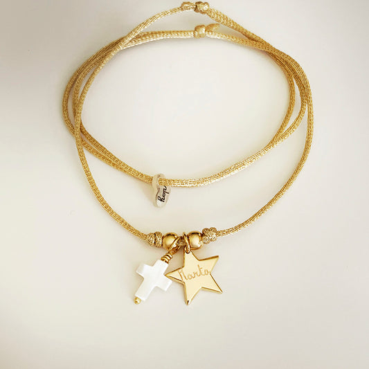 Collar Little Star oro con cruz nácar cordón Personalizado HOPS regalo para niñas y adolescentes