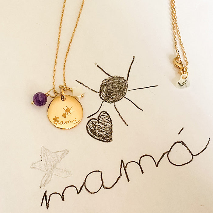 Collar Sidonie grabado personalizado oro con amatista y estrella nácar cadena HOPS regalo para mamá comunión dia de la madre 