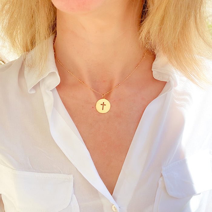 Collar Cruz Calada oro cadena bolitas 42cm Personalizado HOPS regalo para mujeres comunión