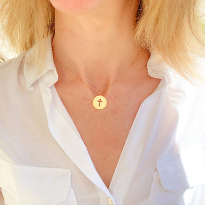 Collar Cruz Calada oro cadena bolitas 42cm Personalizado HOPS regalo para mujeres comunión
