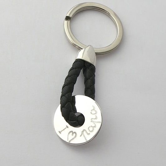 Llavero Diana 2cm cuero negro Personalizado HOPS regalo para papá