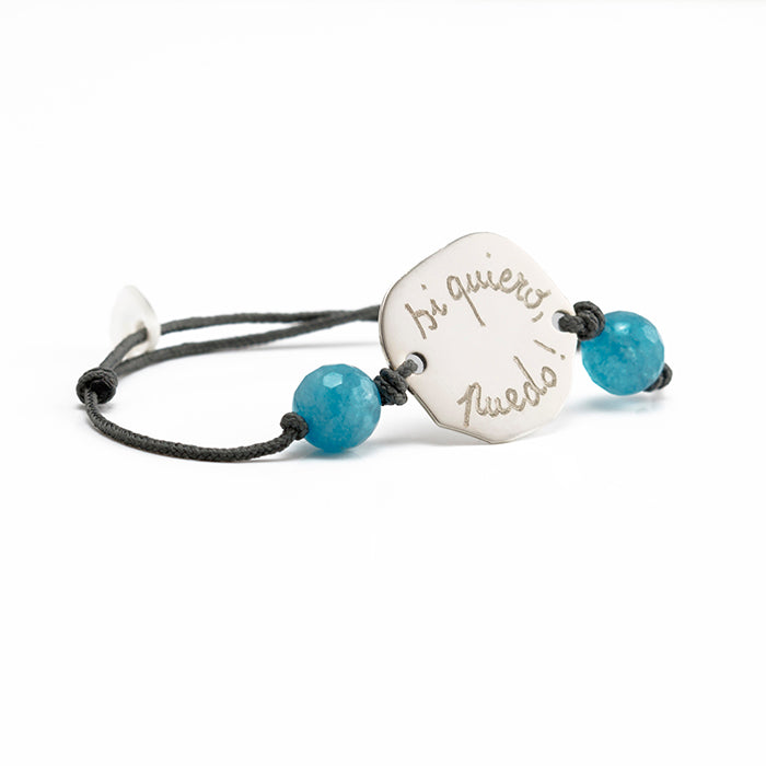 Pulsera Charco plata con piedras semipreciosas ágata azul cordón gris oscuro Personalizado HOPS regalo para mujeres adolescentes