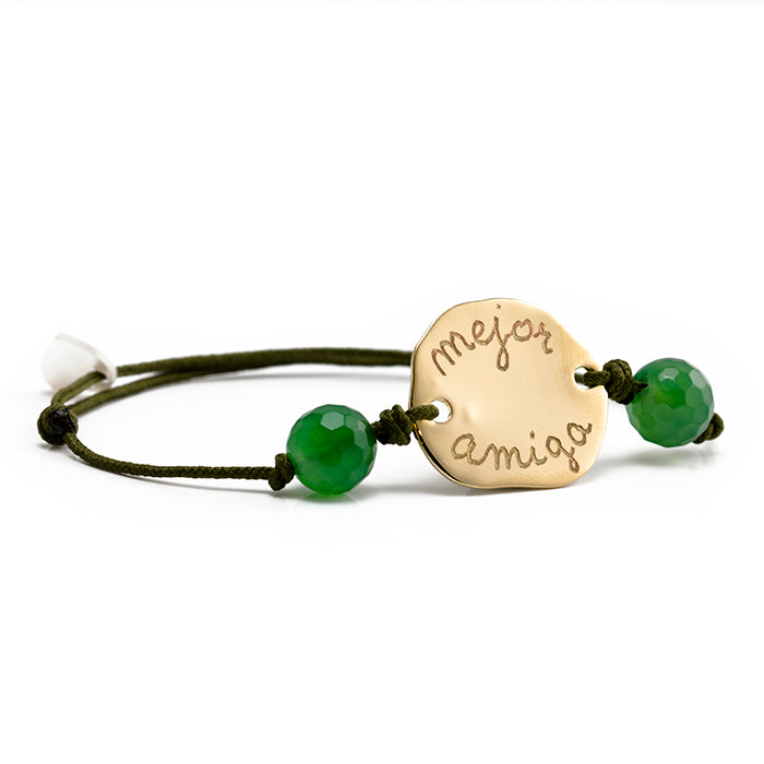 Pulsera Charco oro con piedras semipreciosas ágata verde cordón caqui Personalizado HOPS regalo para mujeres y adolescentes