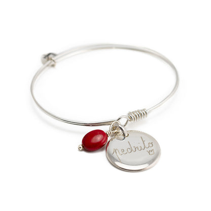 Pulsera Muelle Sidonie Redonda plata con coral rojo Personalizado HOPS regalo para mamá día de la madre