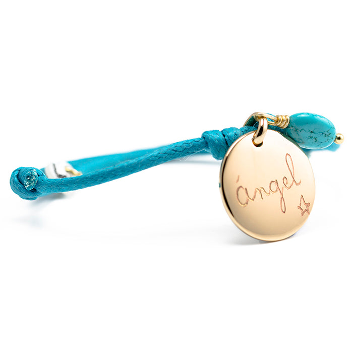 Pulsera Sidonie Redonda oro con turquesa cordón Personalizado HOPS regalo para mujeres niñas comunión