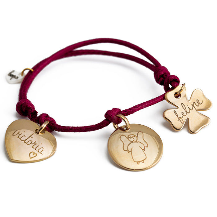 Pulsera Sidonie Corazón Redonda Trébol oro cordón Personalizado HOPS regalo para mamá día de la madre