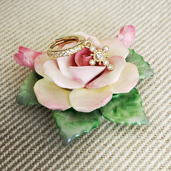 Pendientes Aro Cruz Diamante oro Personalizado HOPS regalo para mujeres adolescentes