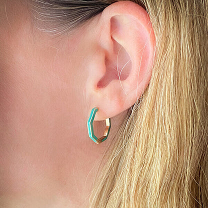 Pendientes Aro Geométrico oro y esmalte turquesa Personalizado HOPS regalo para mujeres