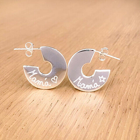 Pendientes aros planos diana 2cm personalizados plata HOPS