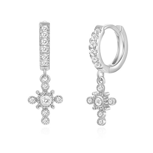 Pendientes Aro Cruz Diamante plata Personalizado HOPS regalo para mujeres adolescentes