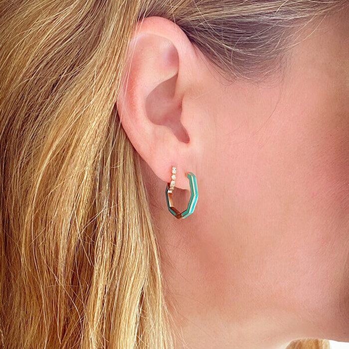 Pendientes Aro Geométrico oro y esmalte turquesa y pendientes aro pequeño Personalizado HOPS regalo para mujeres