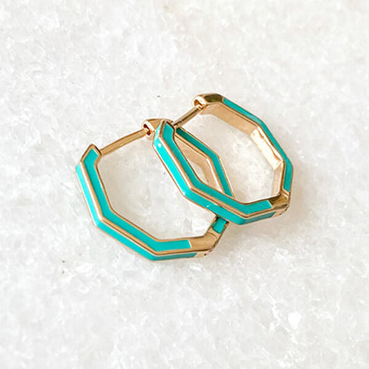 Pendientes Aro Geométricos oro y esmalte turquesa regalo para mujeres y adolescentes HOPS