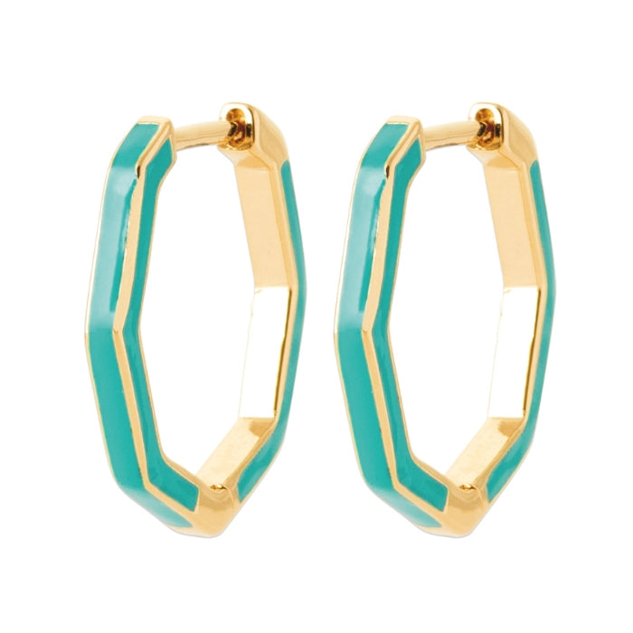 Pendientes Aro Geométricos oro y esmalte turquesa regalo para mujeres y adolescentes HOPS