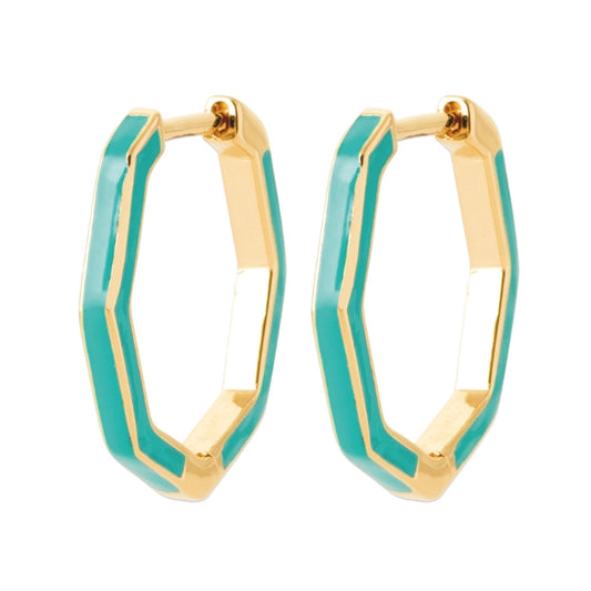 Pendientes Aro Geométricos oro y esmalte turquesa regalo para mujeres y adolescentes HOPS
