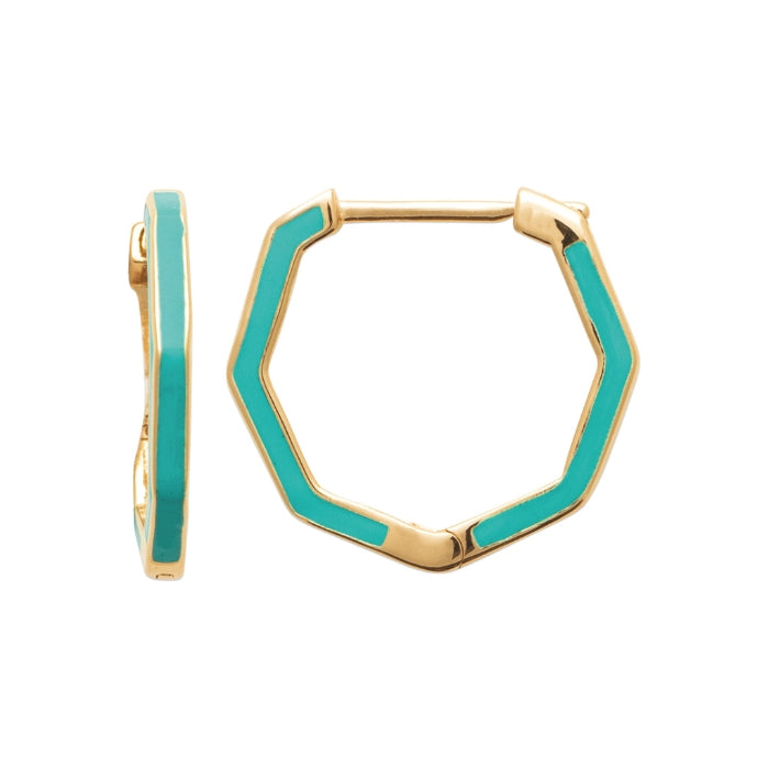Pendientes Aro Geométricos oro y esmalte turquesa regalo para mujeres y adolescentes HOPS