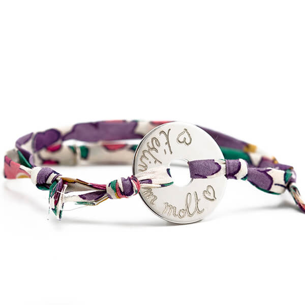 Pulsera Diana 2cm plata cordón liberty regalo niña, mujer, profe Personalizado HOPS