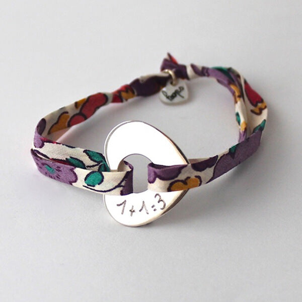 Pulsera Diana Corazón plata con cordón liberty morado Personalizada HOPS
