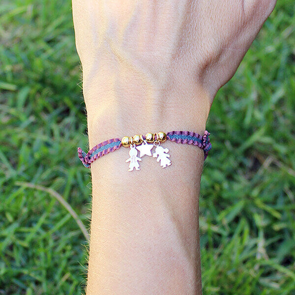 Pulsera Figuritas plata cordón goma oleada bicolor Personalizada HOPS