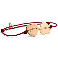 Pulsera Mini Corazón oro con dos corazones Personalizado HOPS