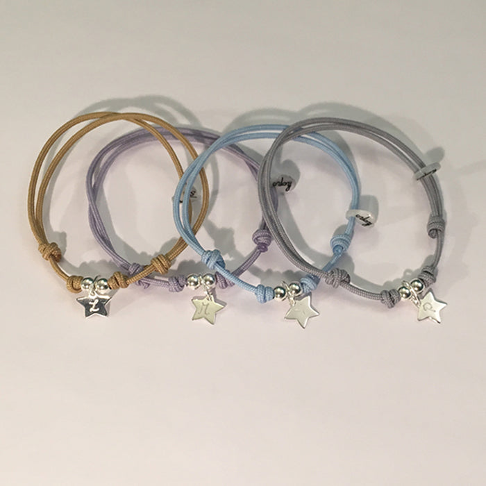 Pulsera Mini Estrella plata cordón 2mm Personalizado HOPS regalo para amigas 