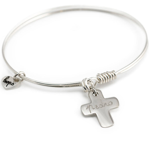 Pulsera Muelle plata Cruz plata para niña, mujer, comunión Personalizado HOPS